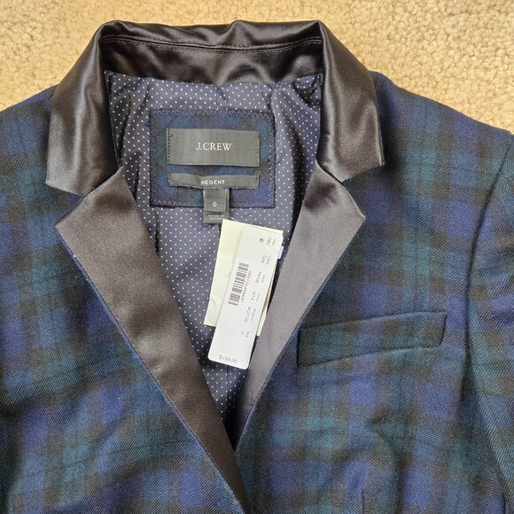NWT J. Crew Regent Blazer 100% Wool Blackwatch Plaid with Satin Lapels size 0 - Picture 4 of 12